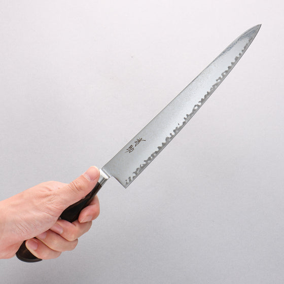 Seisuke Kagami2 AUS10 Mirrored Finish Damascus Sujihiki 240mm Brown Pakka wood Handle - Seisuke Knife