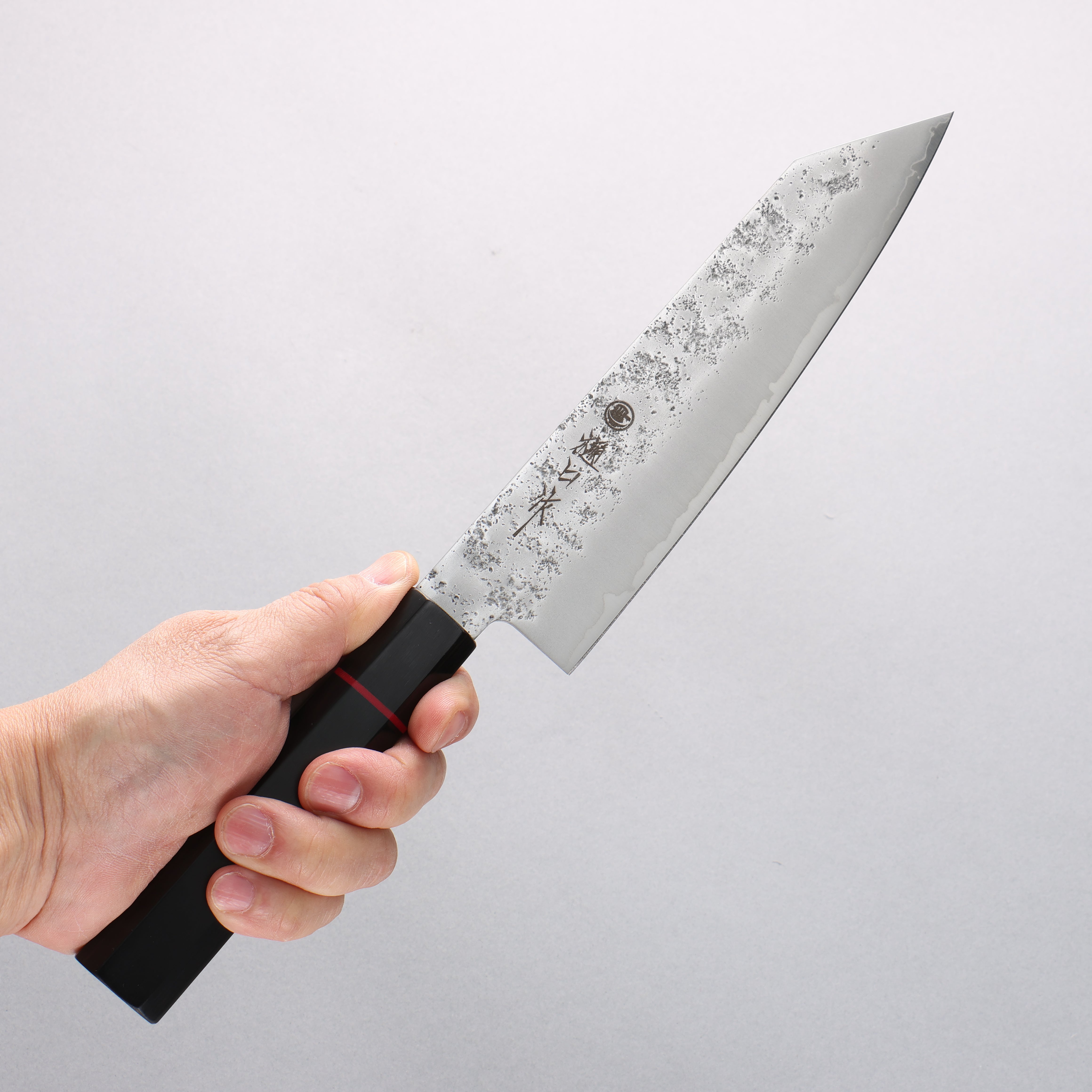 Higuchi Silver Steel No.3 Nashiji Kiritsuke Santoku 180mm Black Pakka