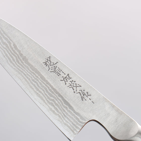 Kamo Hamono VG10 Damascus Petty-Utility 80mm Brown Pakka wood Handle - Seisuke Knife