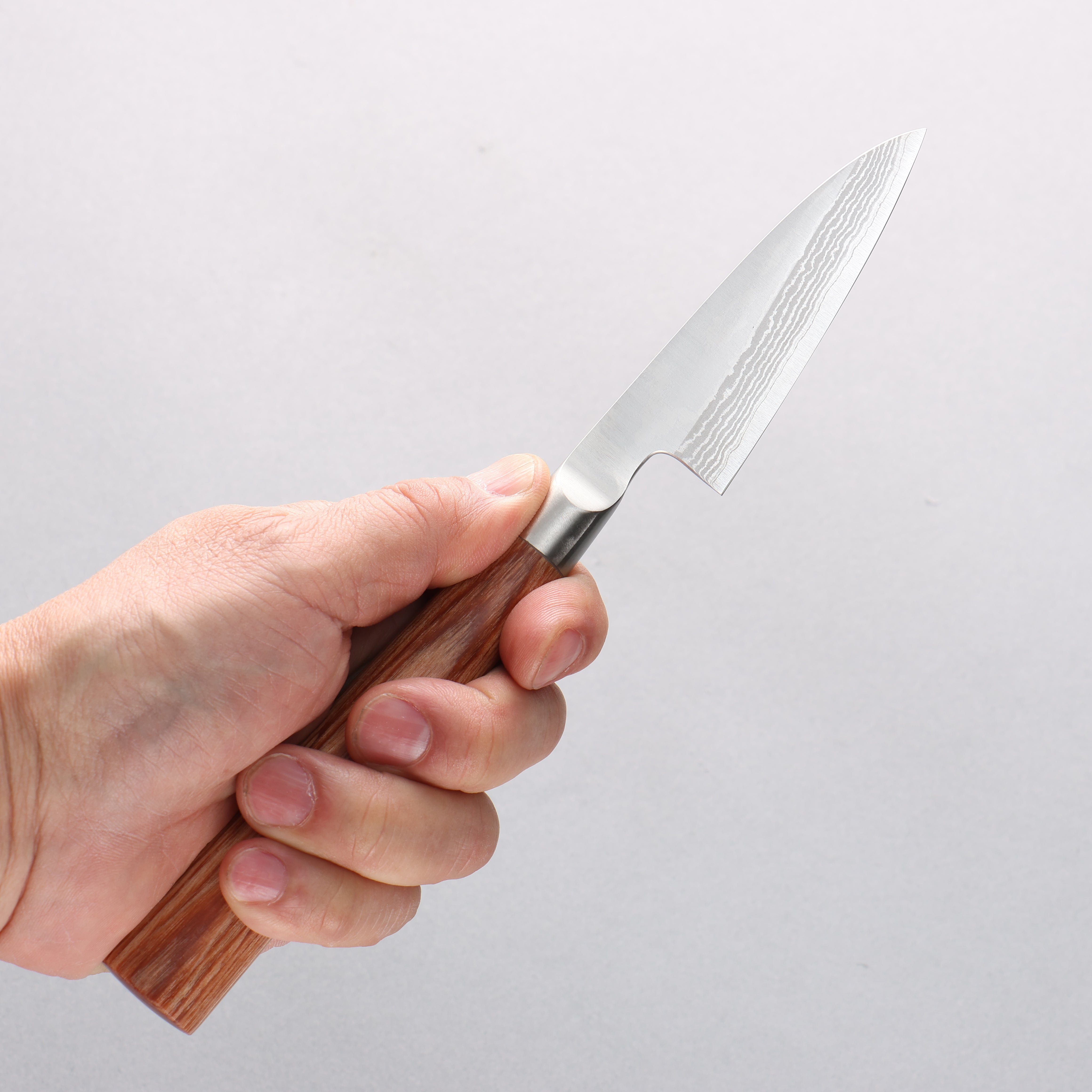 Kamo Hamono VG10 Damascus Petty-Utility 80mm Brown Pakkawood Handle - Seisuke Knife
