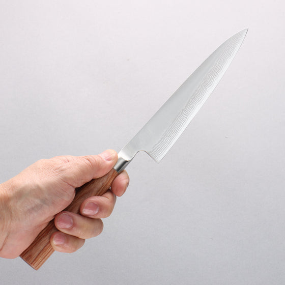 Kamo Hamono VG10 Damascus Petty-Utility 150mm Brown Pakka wood Handle - Seisuke Knife