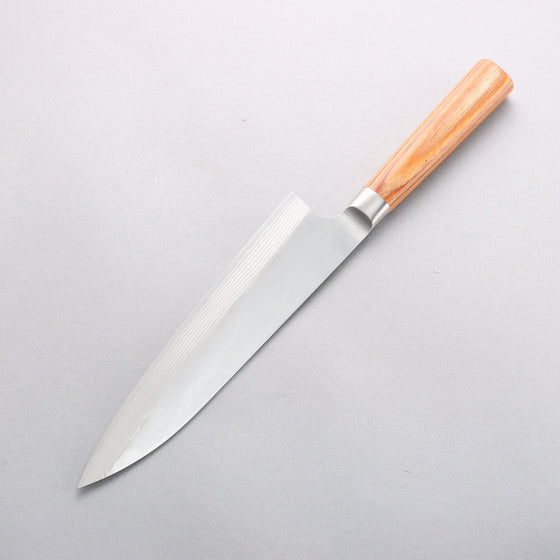 Kamo Hamono VG10 Damascus Gyuto 210mm Brown Pakka wood Handle - Seisuke Knife
