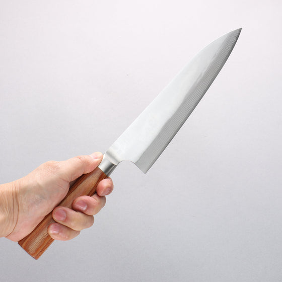 Kamo Hamono VG10 Damascus Gyuto 210mm Brown Pakka wood Handle - Seisuke Knife