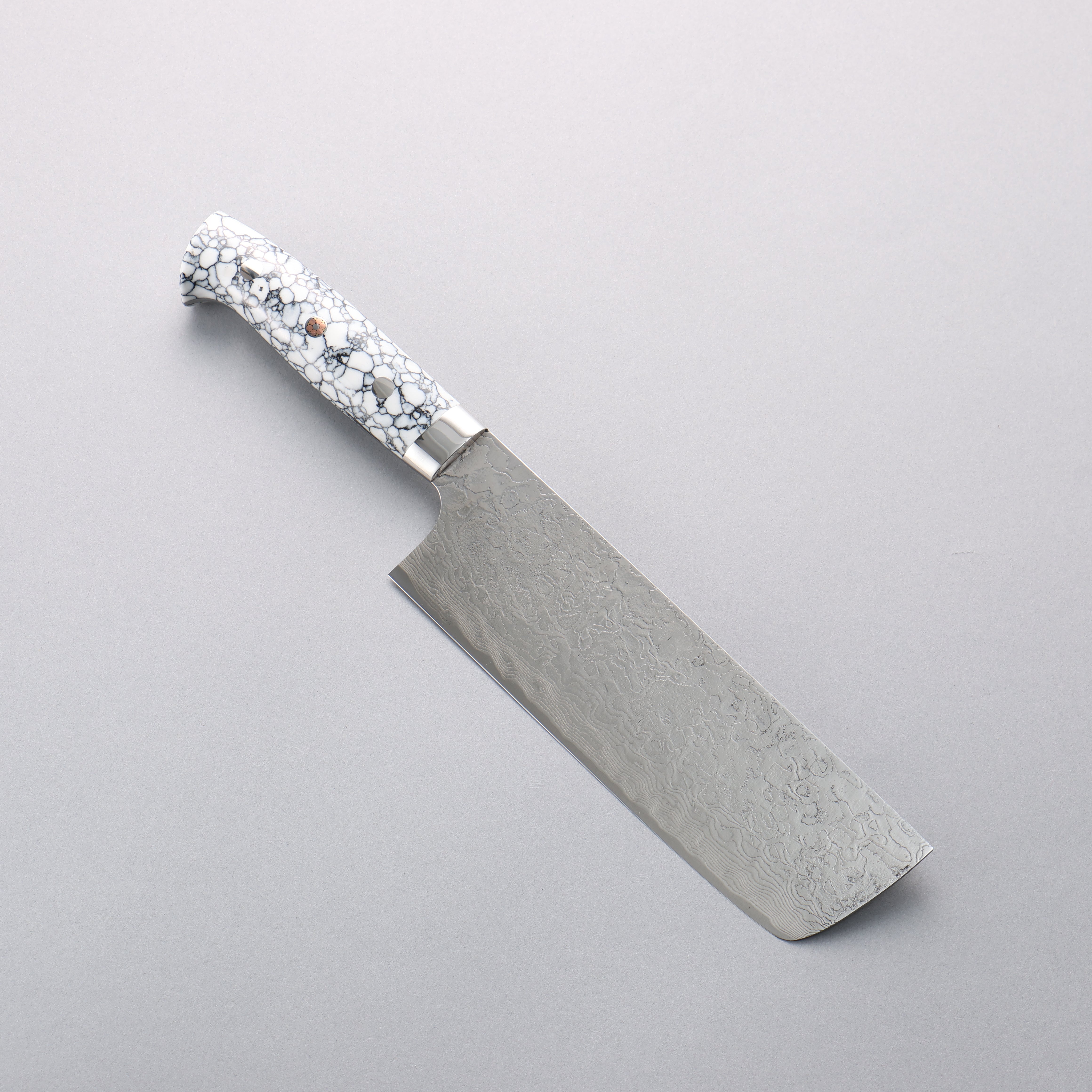 Takeshi Saji SG2 Diamond Finish Damascus Nakiri 165mm White Turquoise Handle - Seisuke Knife