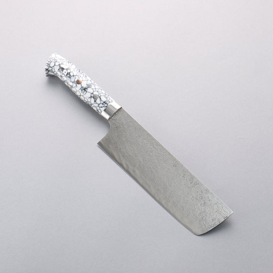 Takeshi Saji SG2 Diamond Finish Damascus Nakiri 165mm White Turquoise Handle - Seisuke Knife