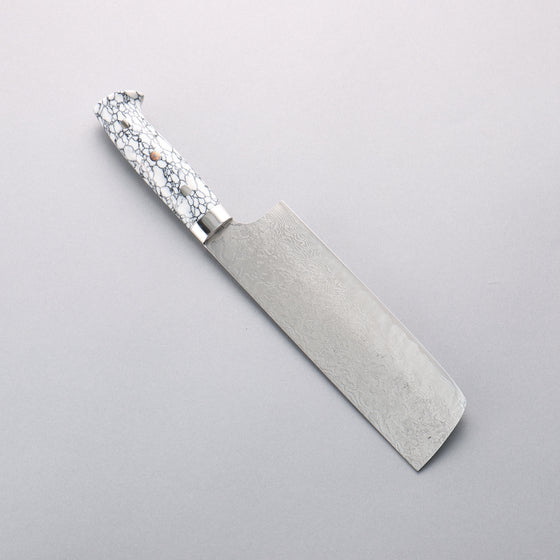 Takeshi Saji SG2 Diamond Finish Damascus Nakiri 165mm White Turquoise Handle - Seisuke Knife