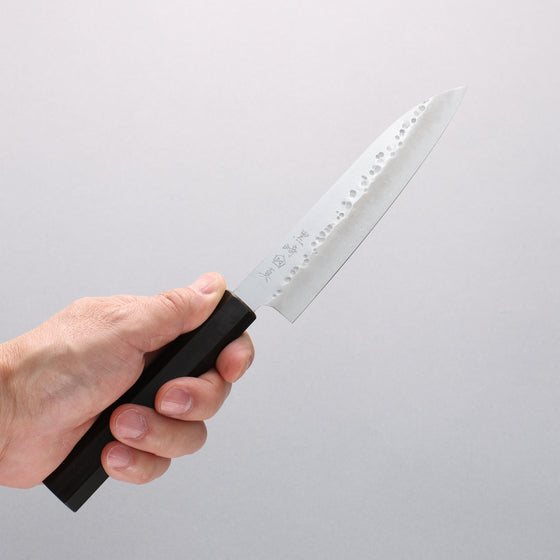 Makoto Kurosaki Coreless Hammered (Halfway) Petty-Utility 135mm Ebony Wood Handle VG2/VG10 - Seisuke Knife