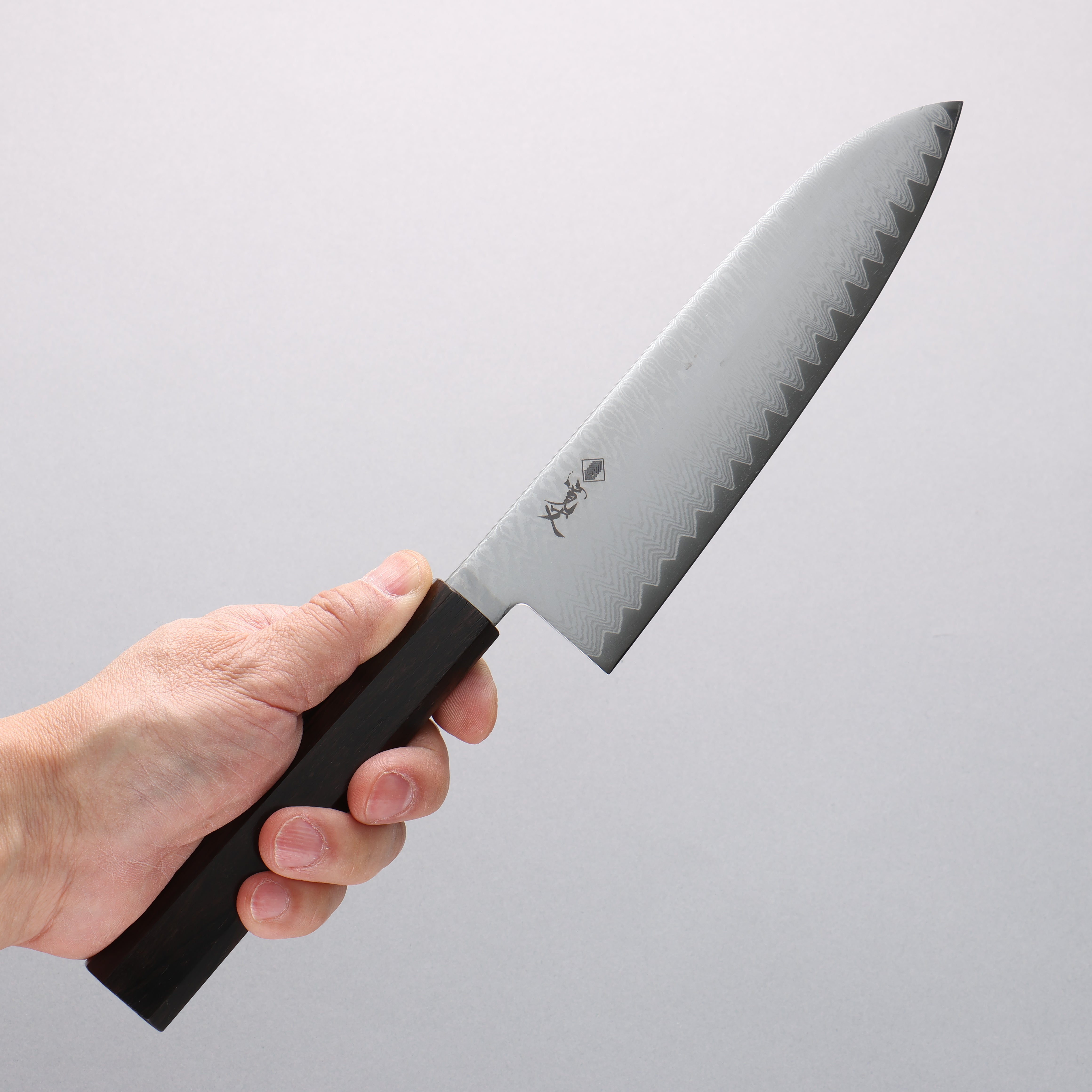 Kanjyo VG10 Damascus Santoku 180mm Ebony Wood Handle - Seisuke Knife