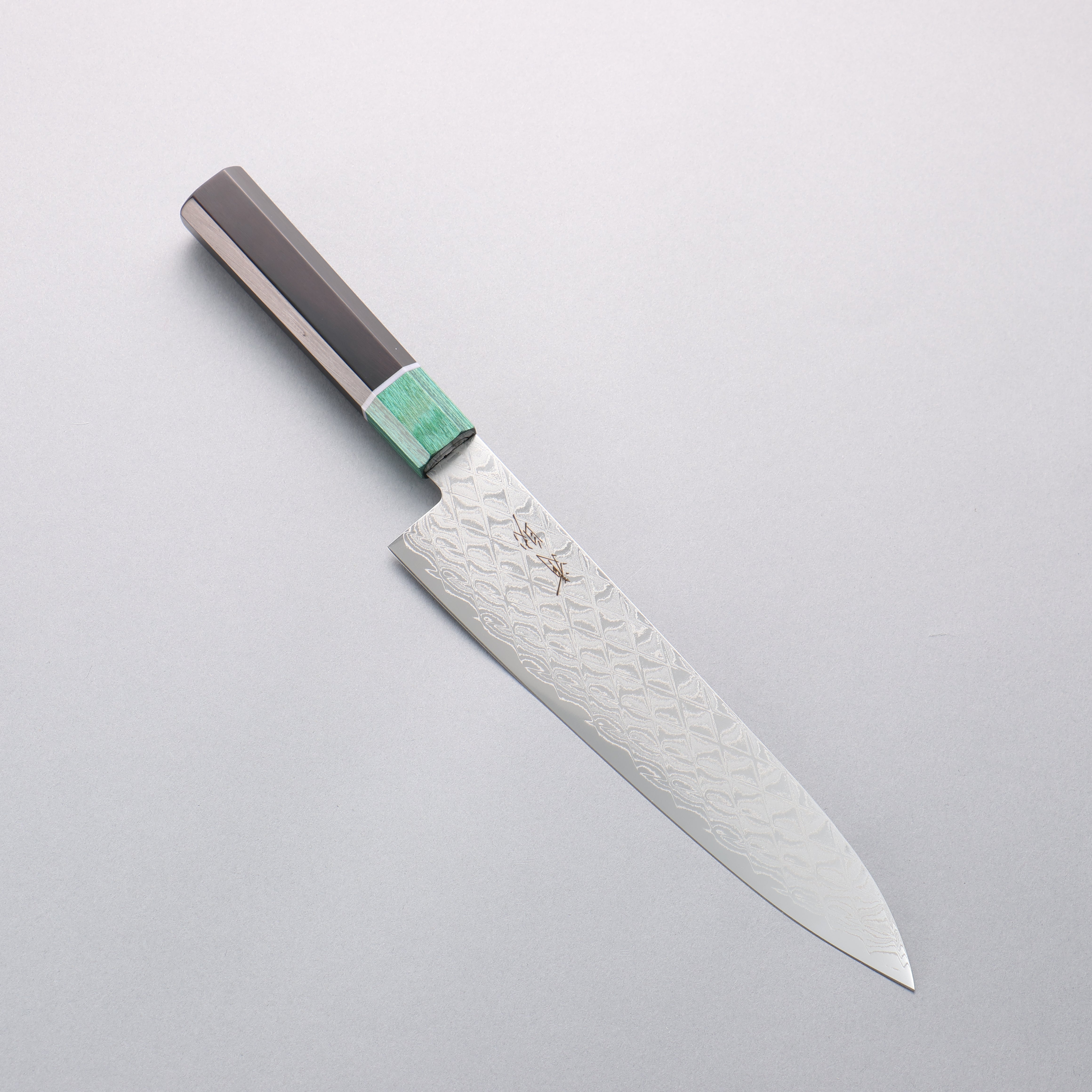 Seisuke AUS10 Mirror Crossed Gyuto 210mm Black Pakka wood(ferrule: Green Pakka wood) Handle - Seisuke Knife