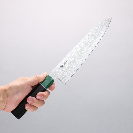 Seisuke AUS10 Mirror Crossed Gyuto 210mm Black Pakka wood(ferrule: Green Pakka wood) Handle - Seisuke Knife