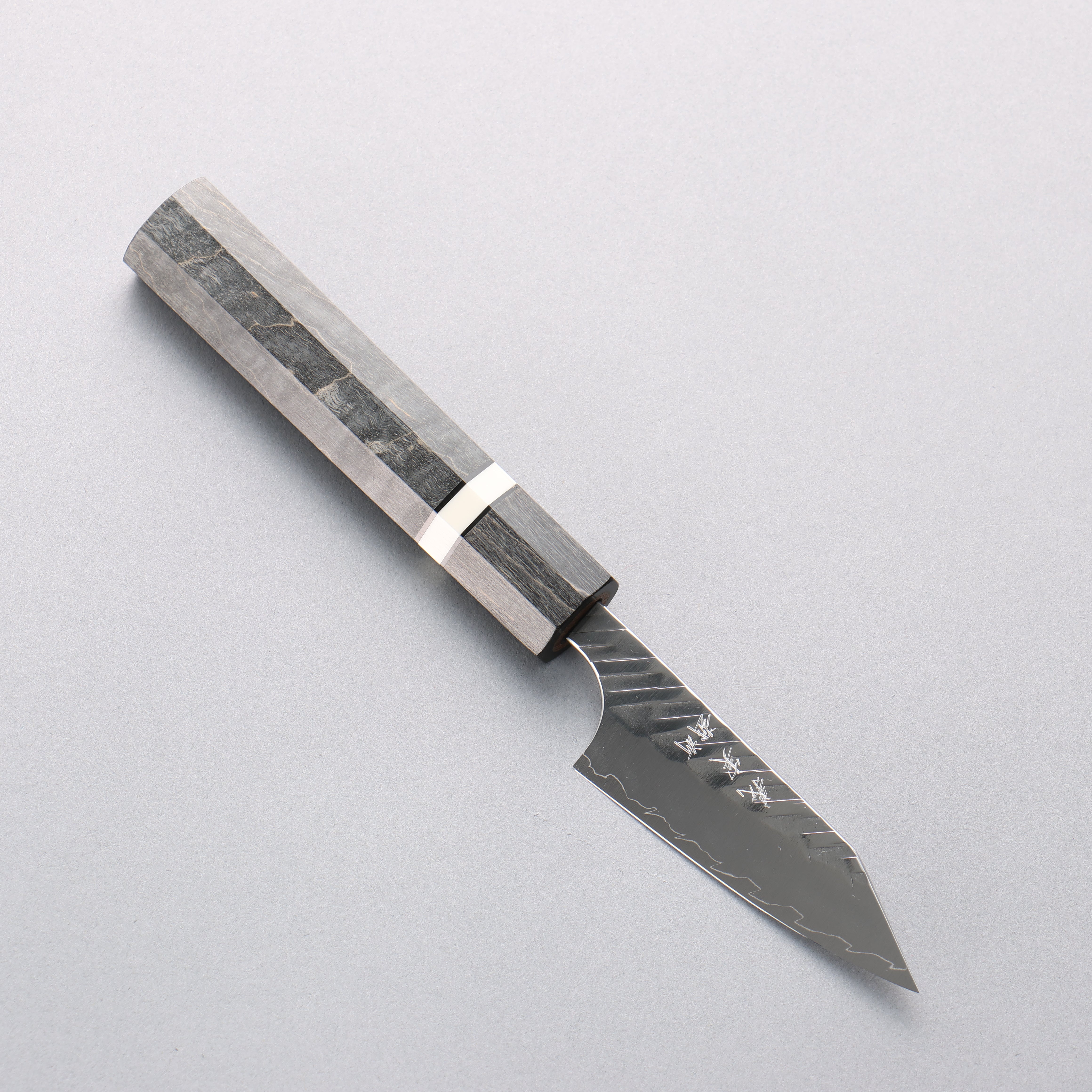 Yoshimi Kato SPG STRIX V-Hammered Kiritsuke Petty-Utility 80mm White Ring & Stabilized Wood Handle - Seisuke Knife
