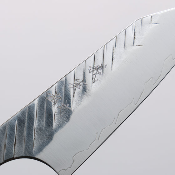 Yoshimi Kato SPG STRIX V-Hammered Kiritsuke Petty-Utility 80mm White Ring & Stabilized Wood Handle - Seisuke Knife