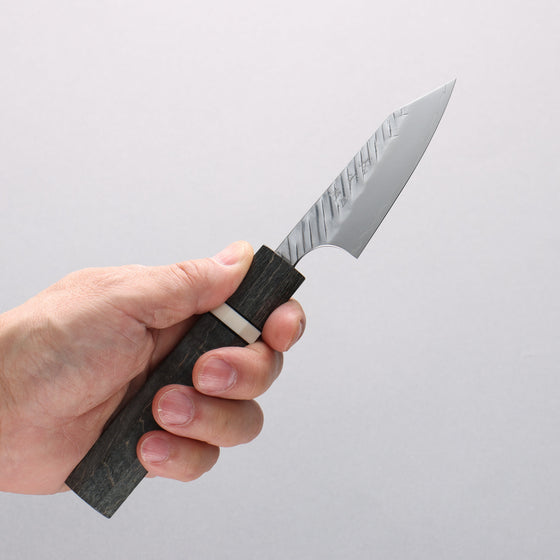 Yoshimi Kato SPG STRIX V-Hammered Kiritsuke Petty-Utility 80mm White Ring & Stabilized Wood Handle - Seisuke Knife