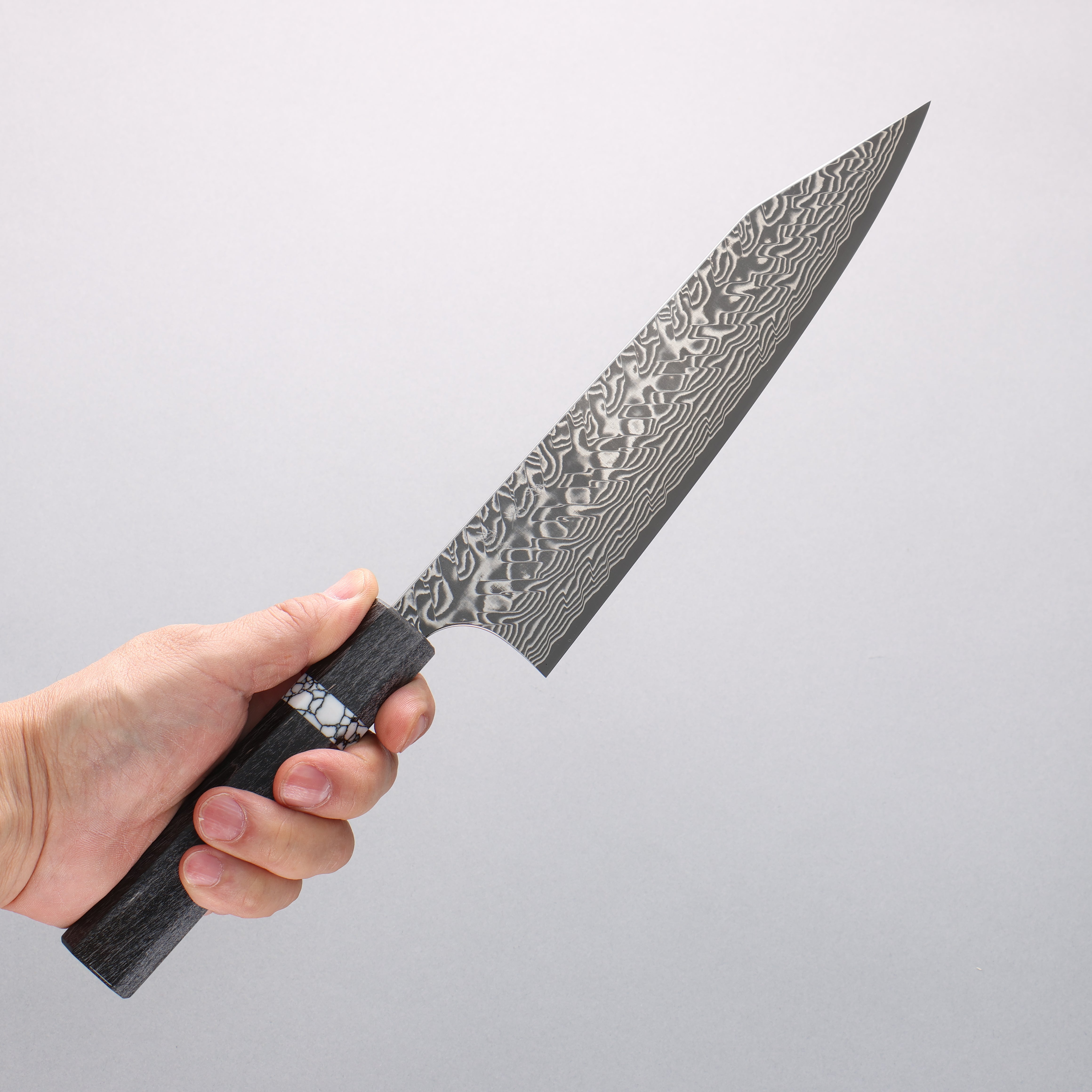 Yoshimi Kato SG2 Black Damascus Kiritsuke Gyuto 210mm Black Stabilized Wood (White Turquoise Ring) Handle - Seisuke Knife