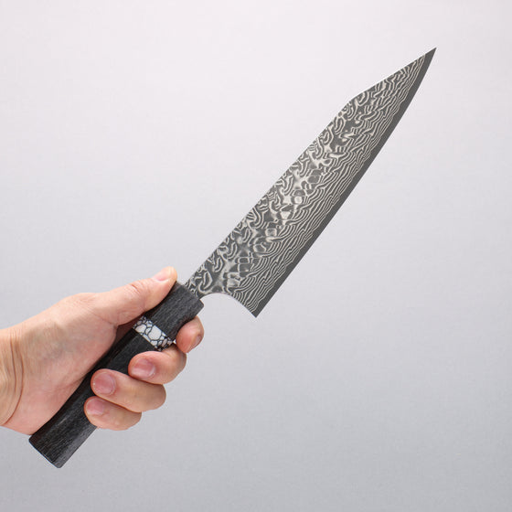 Yoshimi Kato SG2 Black Damascus Kiritsuke Gyuto 210mm Black Stabilized Wood (White Turquoise Ring) Handle - Seisuke Knife