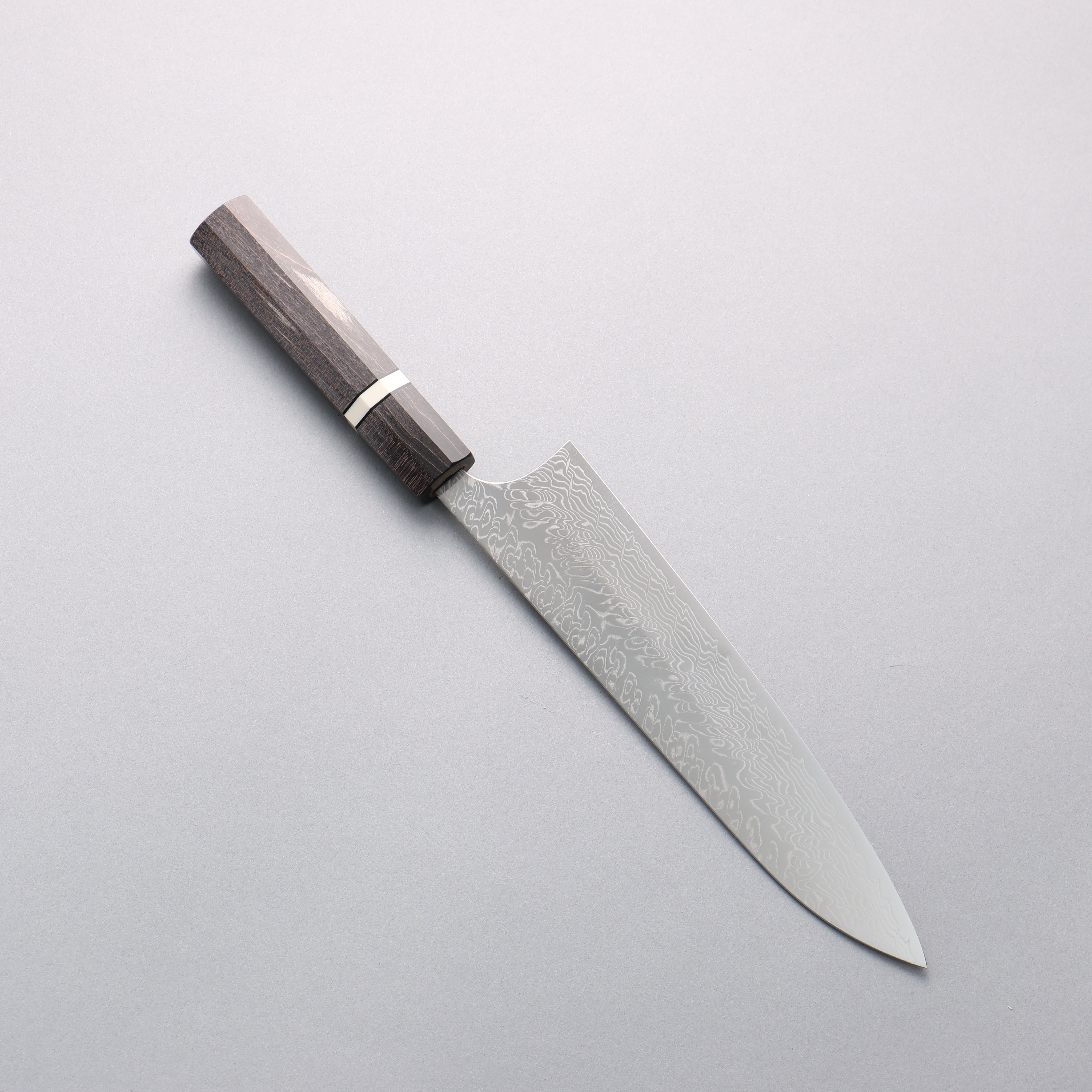 Yoshimi Kato SG2 Damascus Migaki Gyuto 210mm Stabilized Wood & White Ring Handle - Seisuke Knife
