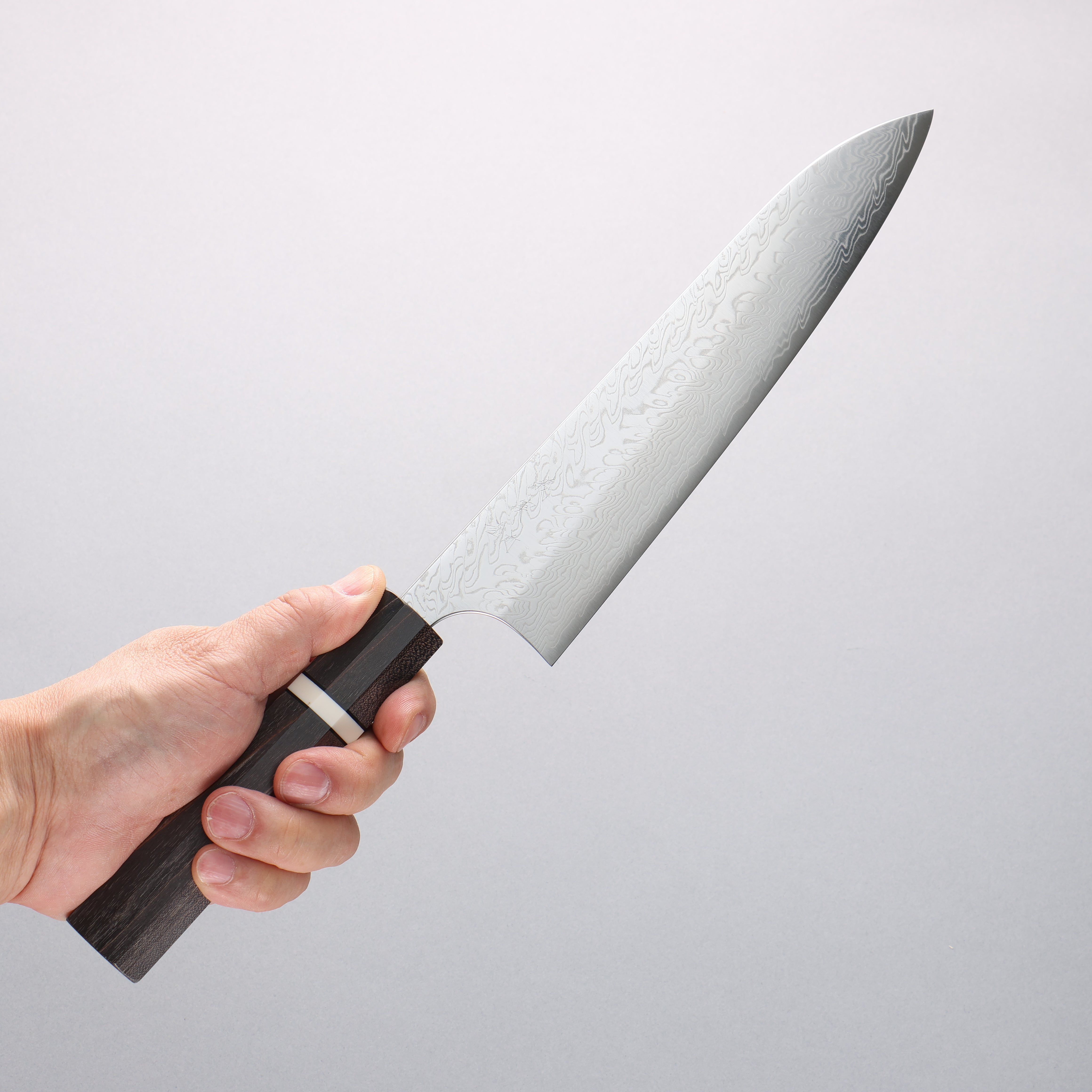Yoshimi Kato SG2 Damascus Migaki Gyuto 210mm Stabilized Wood & White Ring Handle - Seisuke Knife