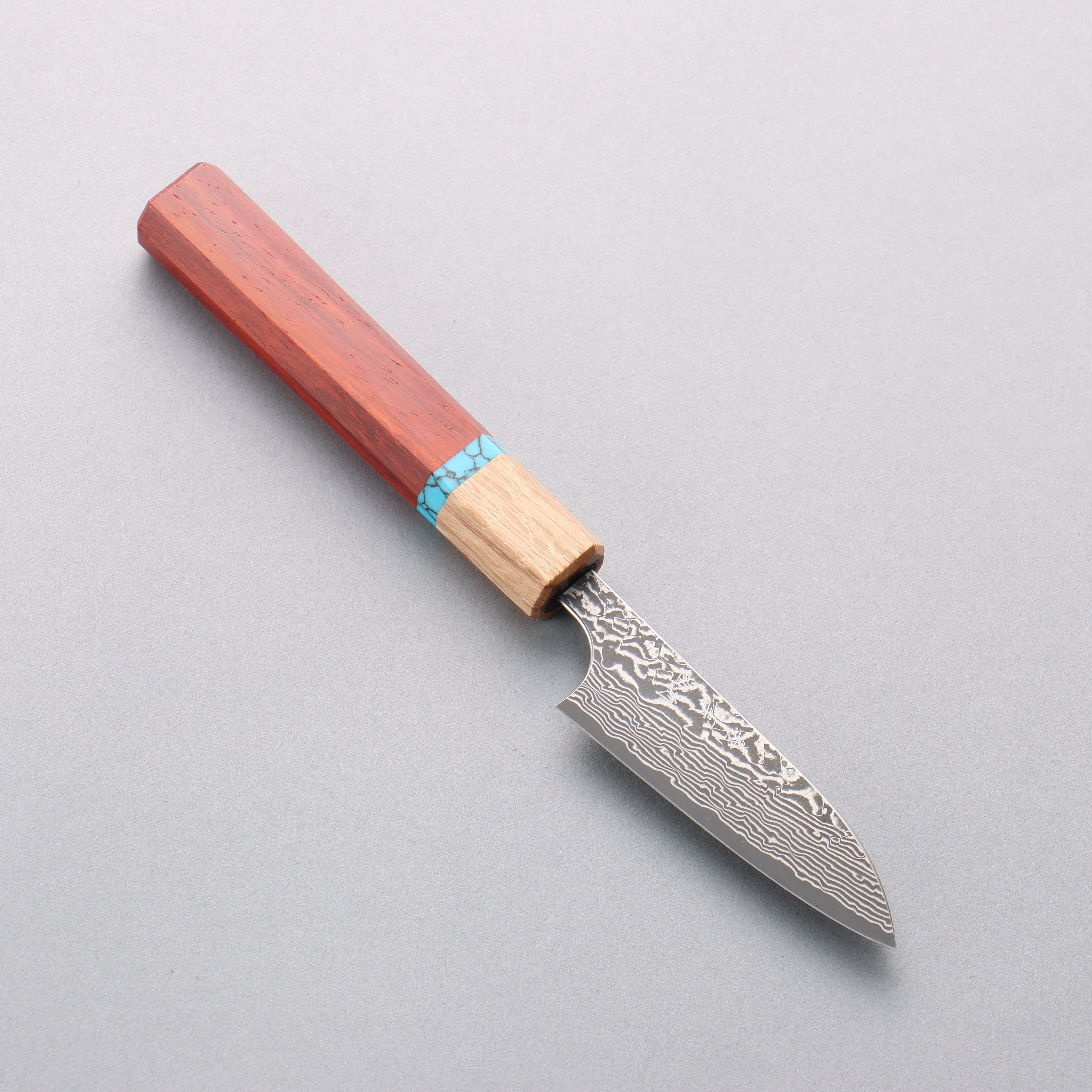 Yoshimi Kato SG2 Black Damascus Petty-Utility 80mm Padoauk & Turquoise Ring Handle - Seisuke Knife