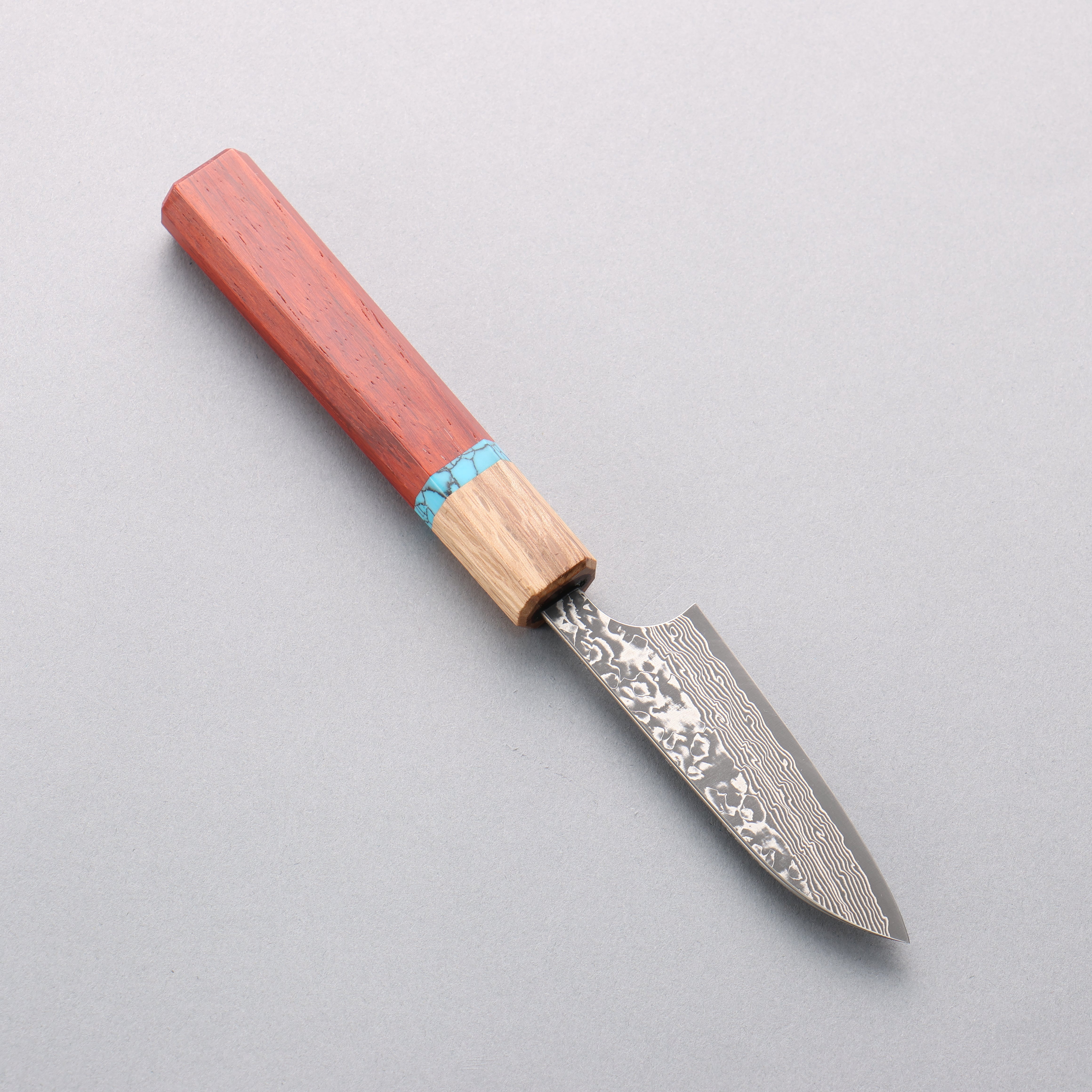 Yoshimi Kato SG2 Black Damascus Petty-Utility 80mm Padoauk & Turquoise Ring Handle - Seisuke Knife