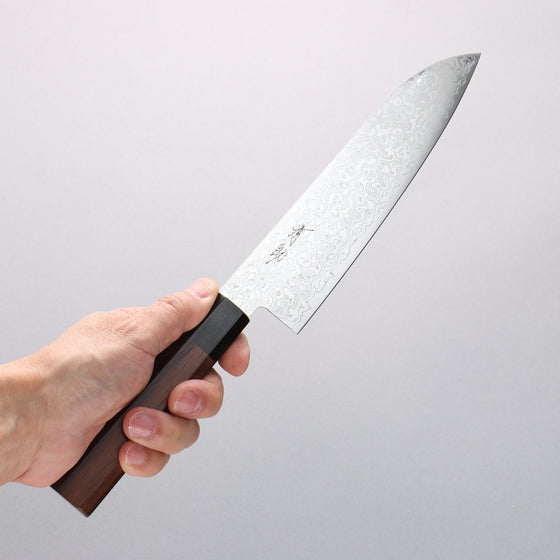 Seisuke AUS10 Damascus Santoku 180mm Shitan Handle - Seisuke Knife