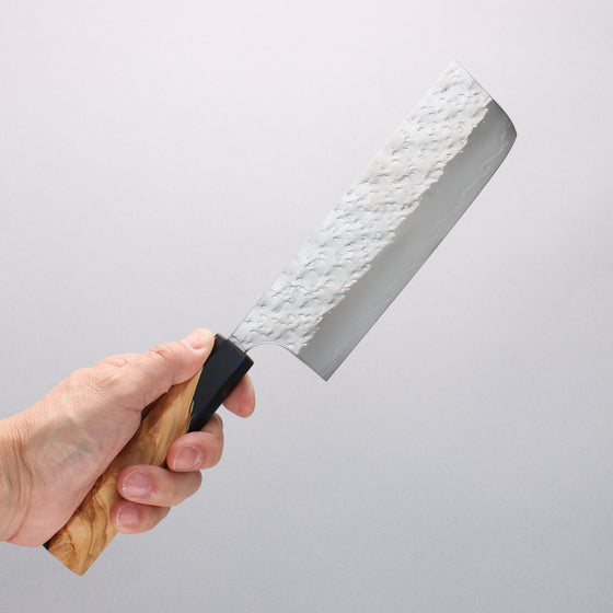 Yoshimi Kato Hyo SG2 Hammered Nakiri 165mm Olive Tree and Blue Resin Handle - Seisuke Knife