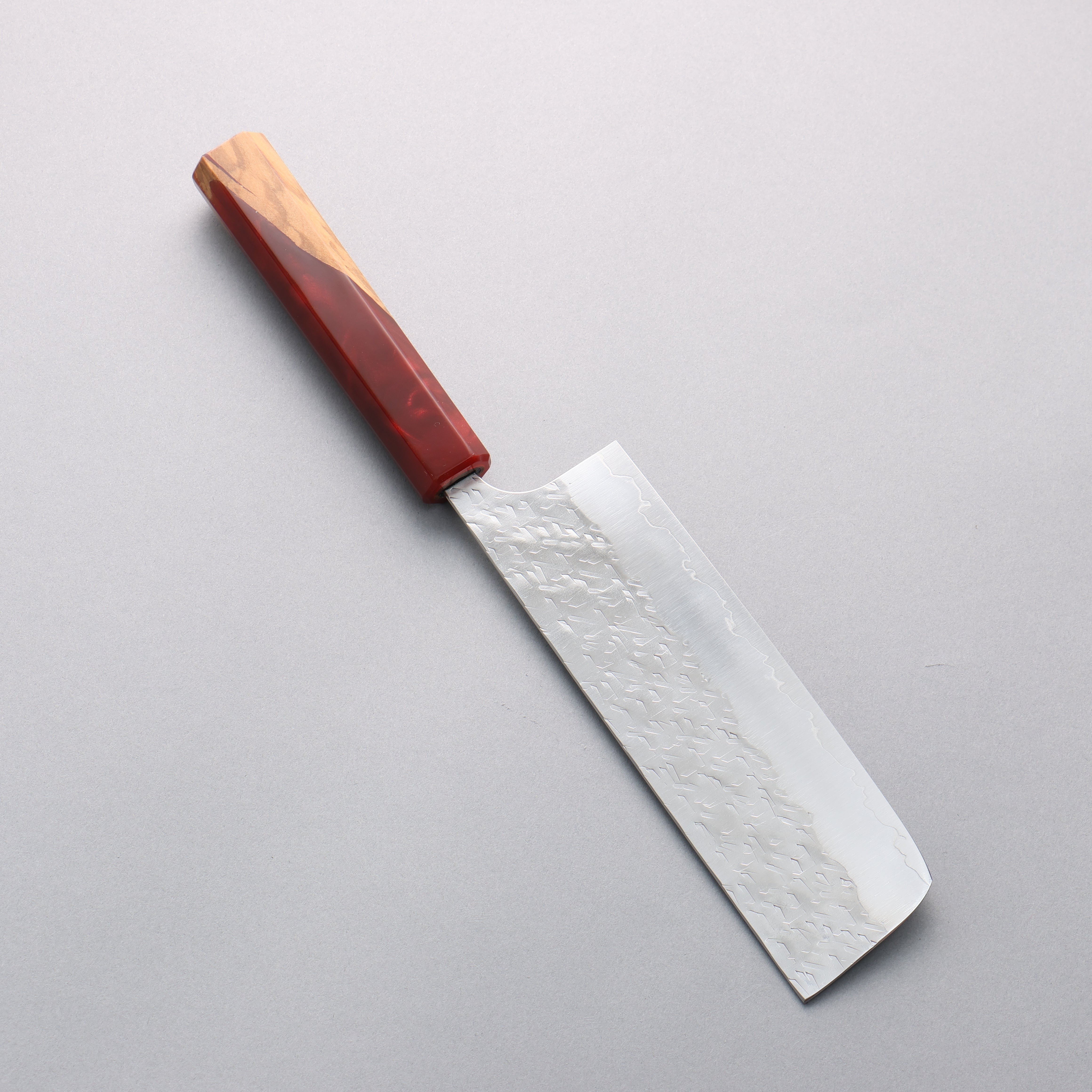 Yoshimi Kato Hyo SG2 Hammered Nakiri 165mm Olive Tree and Red Resin Handle - Seisuke Knife