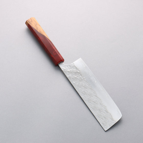 Yoshimi Kato Hyo SG2 Hammered Nakiri 165mm Olive Tree and Red Resin Handle - Seisuke Knife