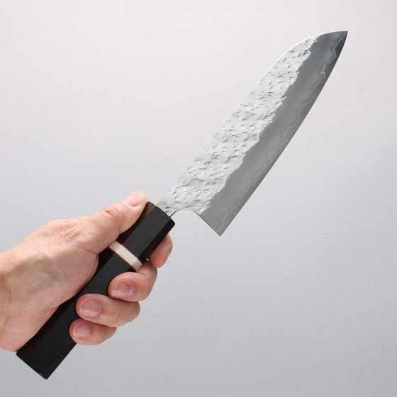Yoshimi Kato Hyo SG2 Hammered Santoku 170mm Ebony (White Ring) Handle - Seisuke Knife