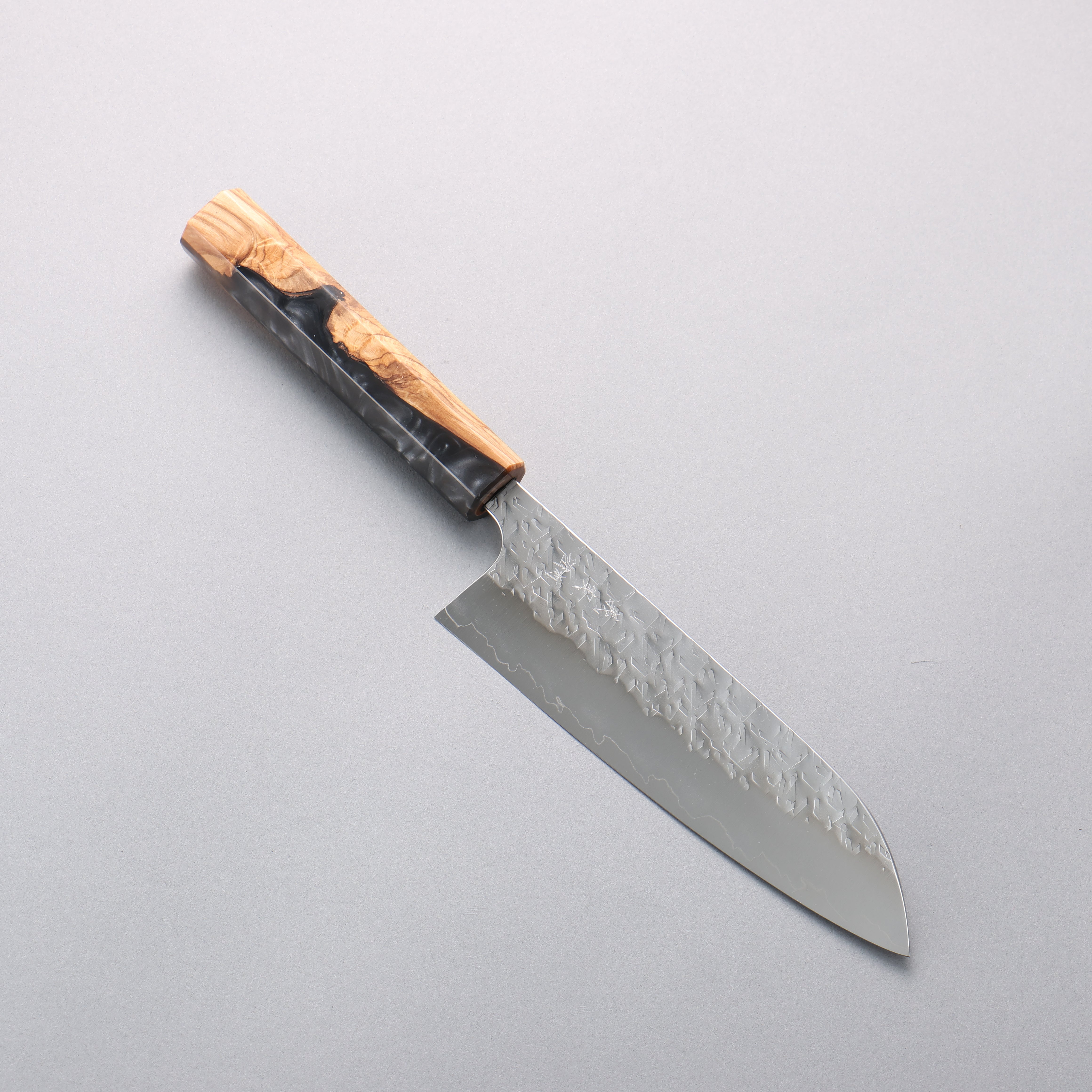 Yoshimi Kato Hyo SG2 Hammered Santoku 170mm Olive Wood & Black Marble Resin Handle - Seisuke Knife
