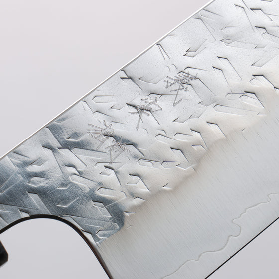 Yoshimi Kato Hyo SG2 Hammered Santoku 170mm Olive Tree and Black/White Marble Resin Handle - Seisuke Knife