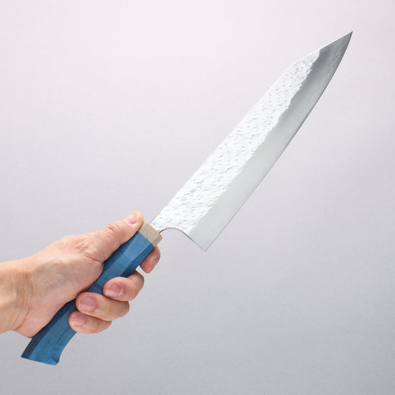 Yoshimi Kato Hyo SG2 Hammered Kiritsuke Gyuto 240mm Western style (blue) Handle - Seisuke Knife