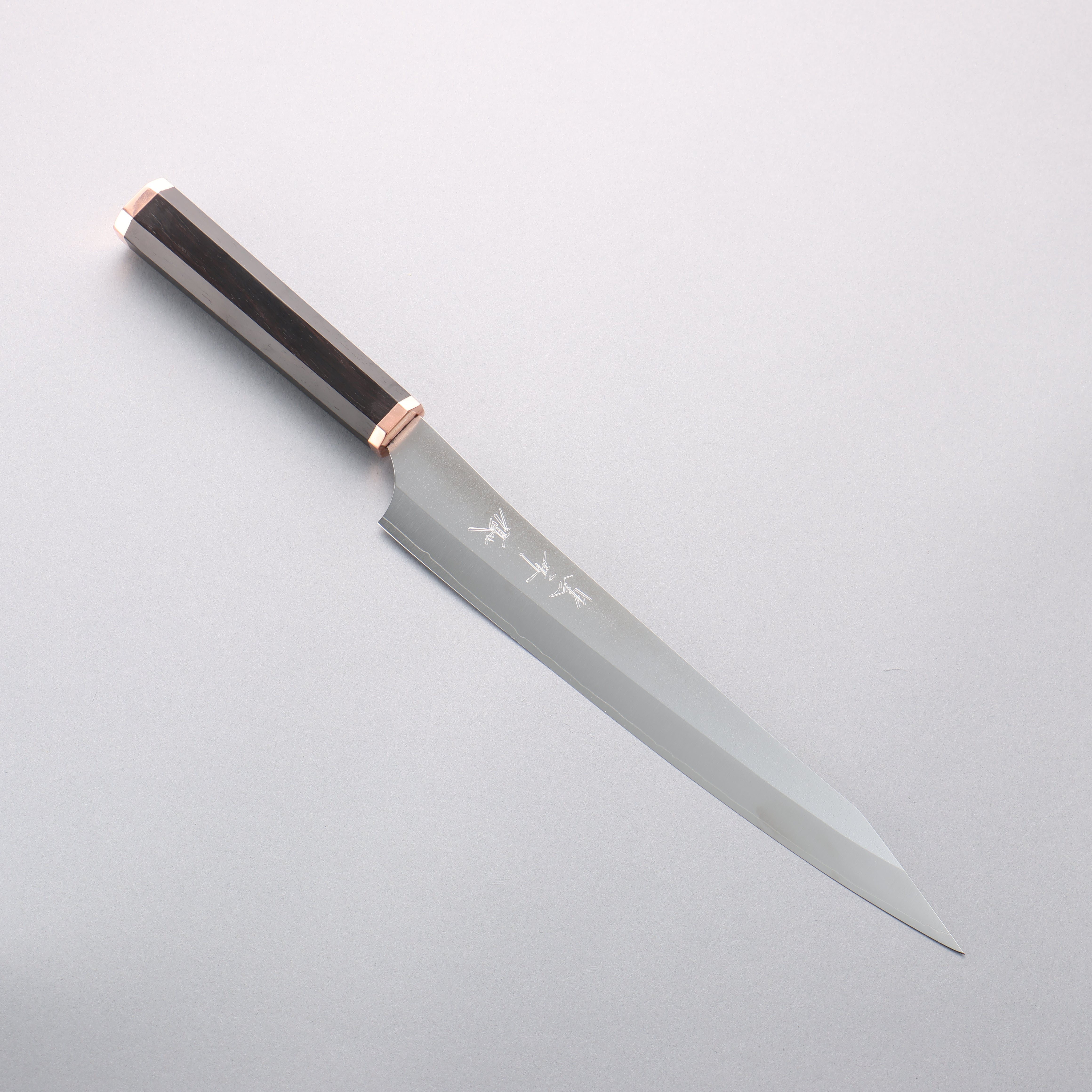 Yu Kurosaki New Gekko VG-XEOS Sujihiki 240mm Ebony (Copper Ferrule and End Cap) Handle - Seisuke Knife