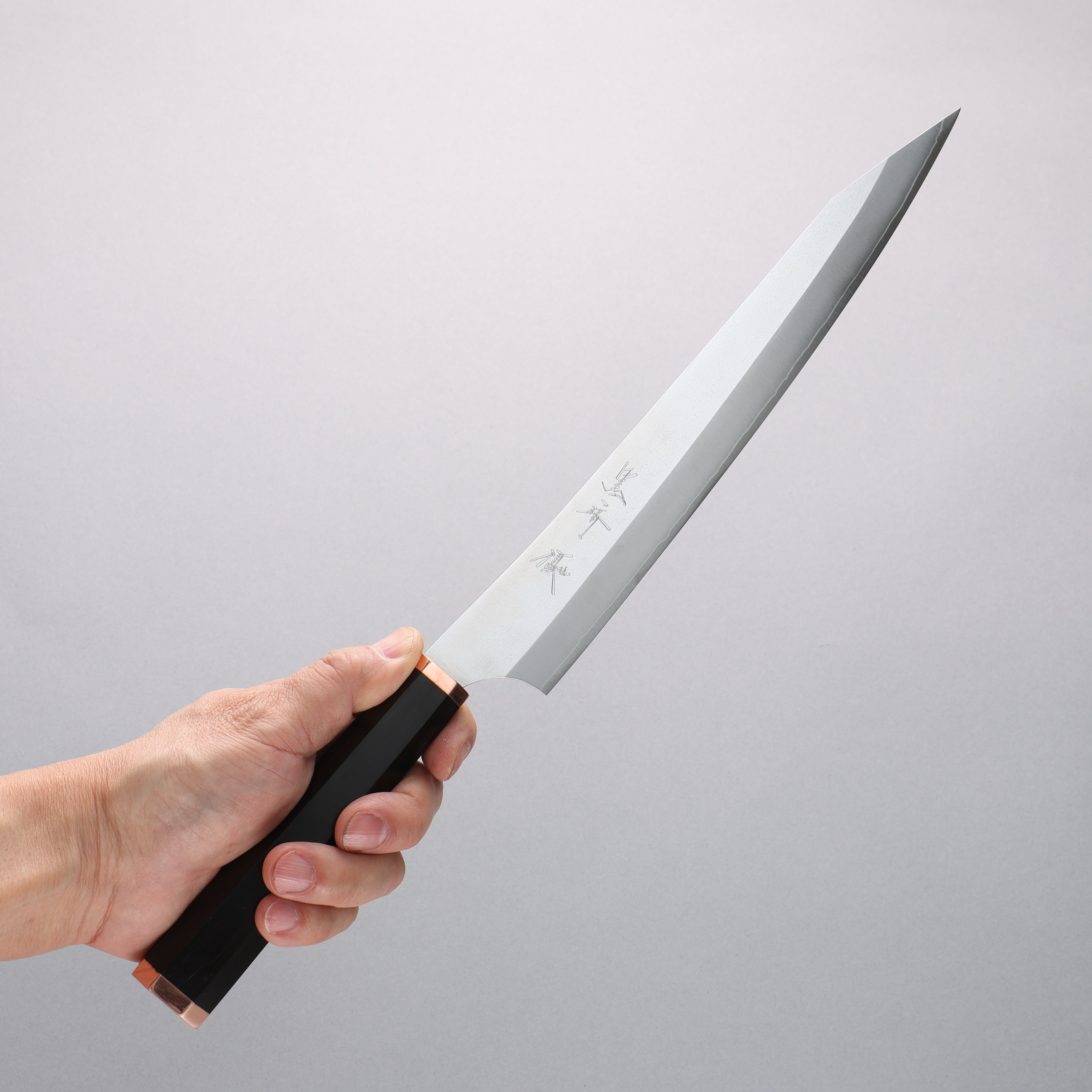 Yu Kurosaki New Gekko VG-XEOS Sujihiki 240mm Ebony (Copper Ferrule and End Cap) Handle - Seisuke Knife