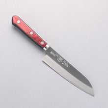  Seisuke Blue Super Migaki Finished Small Santoku 140mm Red and Black Pakka wood Handle - Seisuke Knife