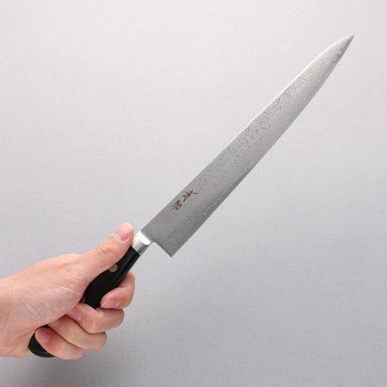 Seisuke VG10 33 Layer Mirrored Finish Damascus Sujihiki 240mm Black Pakka wood Handle - Seisuke Knife
