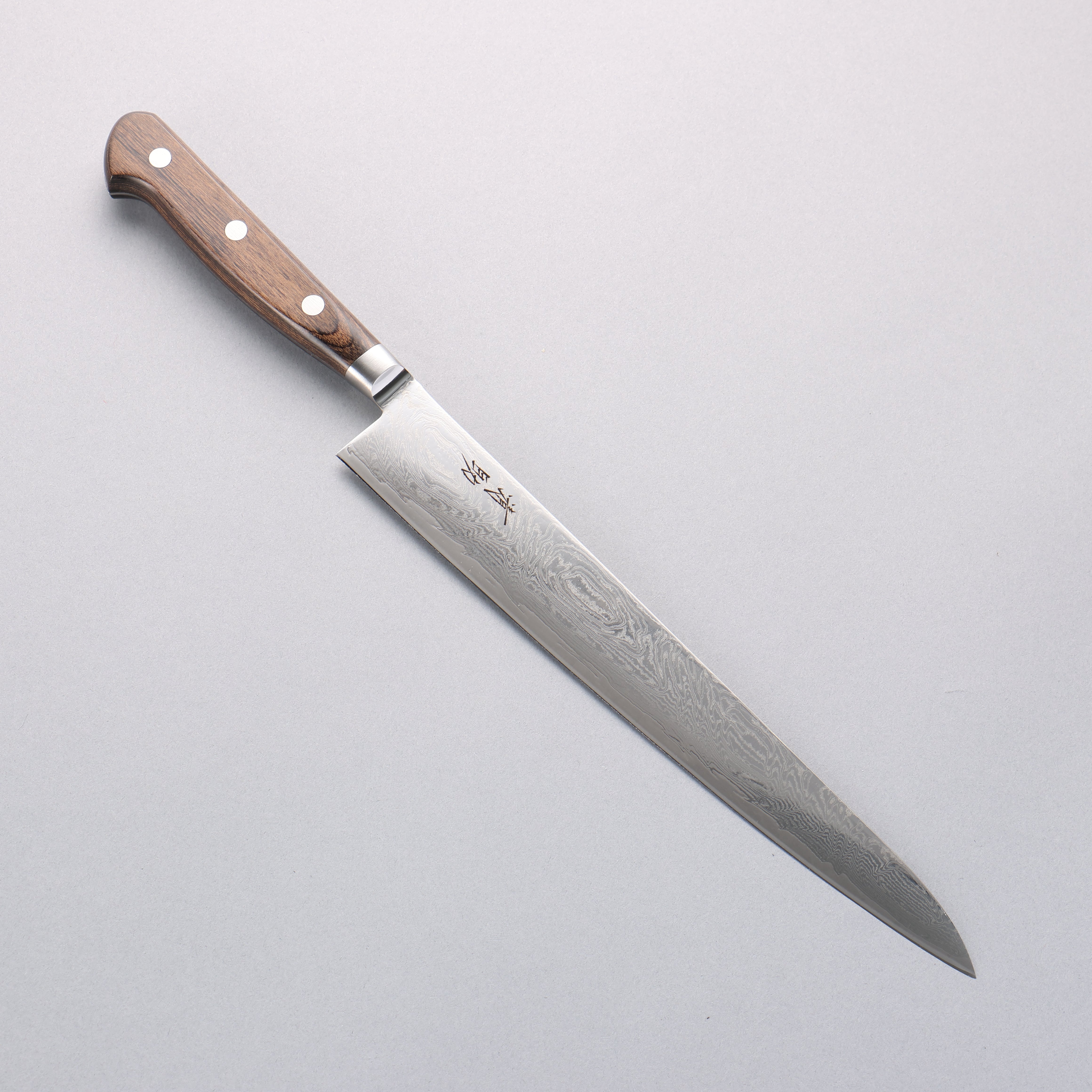 Seisuke Nami AUS10 Mirrored Finish Damascus Sujihiki 240mm Brown Pakka wood Handle - Seisuke Knife