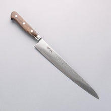  Seisuke Nami AUS10 Mirrored Finish Damascus Sujihiki 240mm Brown Pakka wood Handle - Seisuke Knife