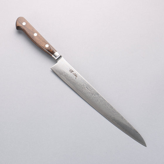 Seisuke Nami AUS10 Mirrored Finish Damascus Sujihiki 240mm Brown Pakka wood Handle - Seisuke Knife