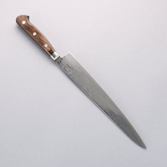 Seisuke Nami AUS10 Mirrored Finish Damascus Sujihiki 240mm Brown Pakka wood Handle - Seisuke Knife