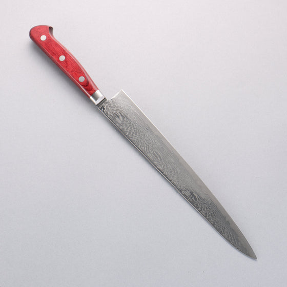 Seisuke Nami AUS10 Mirrored Finish Damascus Sujihiki 240mm Red Pakka wood Handle - Seisuke Knife