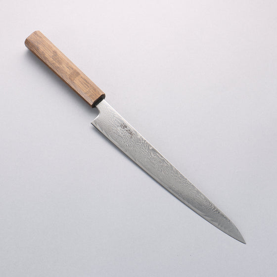 Seisuke Nami AUS10 Mirrored Finish Damascus Sujihiki 240mm Oak Handle - Seisuke Knife