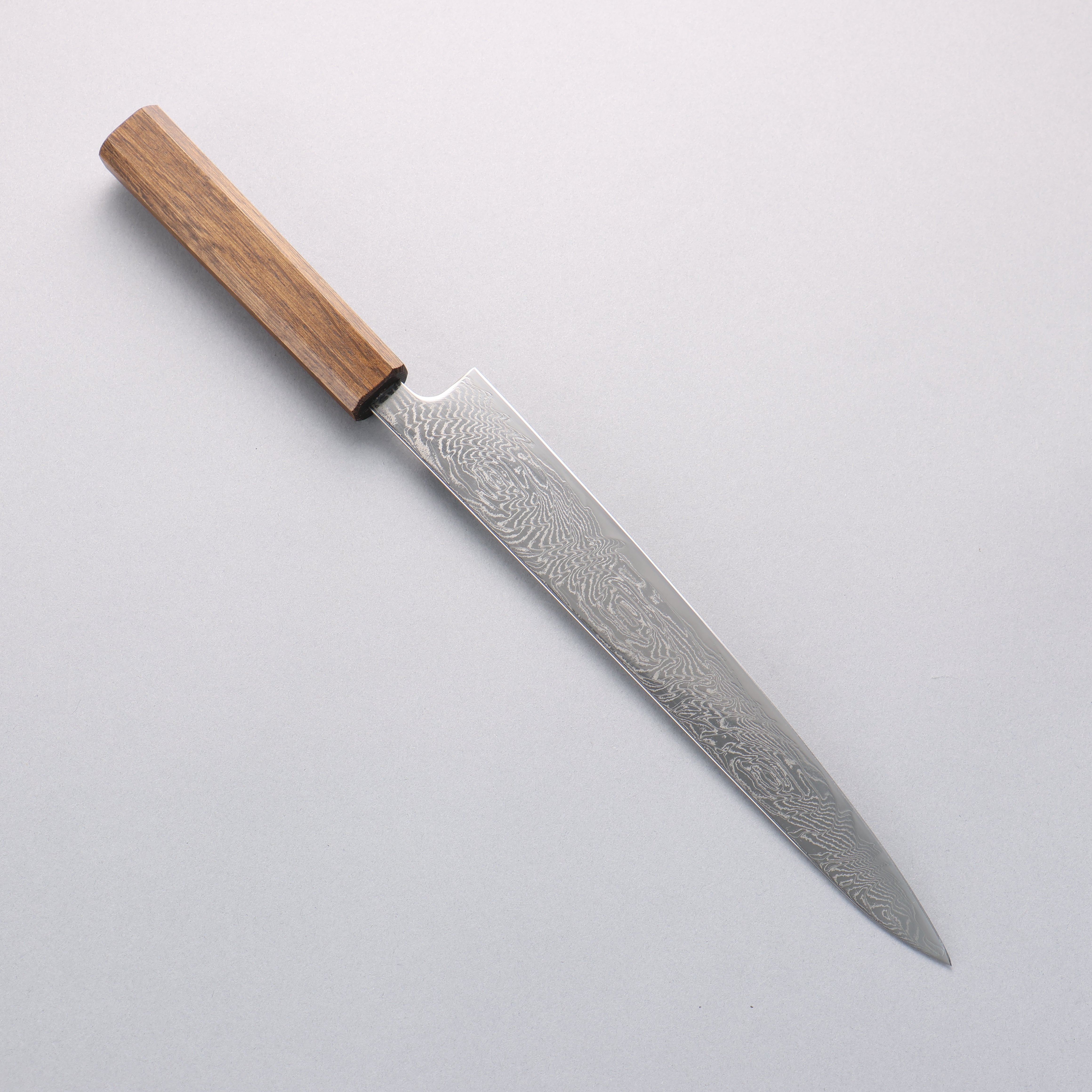 Seisuke Nami AUS10 Mirrored Finish Damascus Sujihiki 240mm Oak Handle - Seisuke Knife