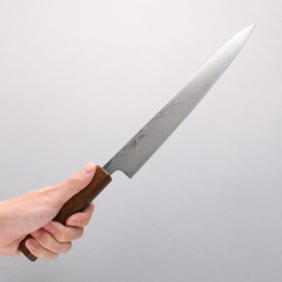 Seisuke Nami AUS10 Mirrored Finish Damascus Sujihiki 240mm Oak Handle - Seisuke Knife
