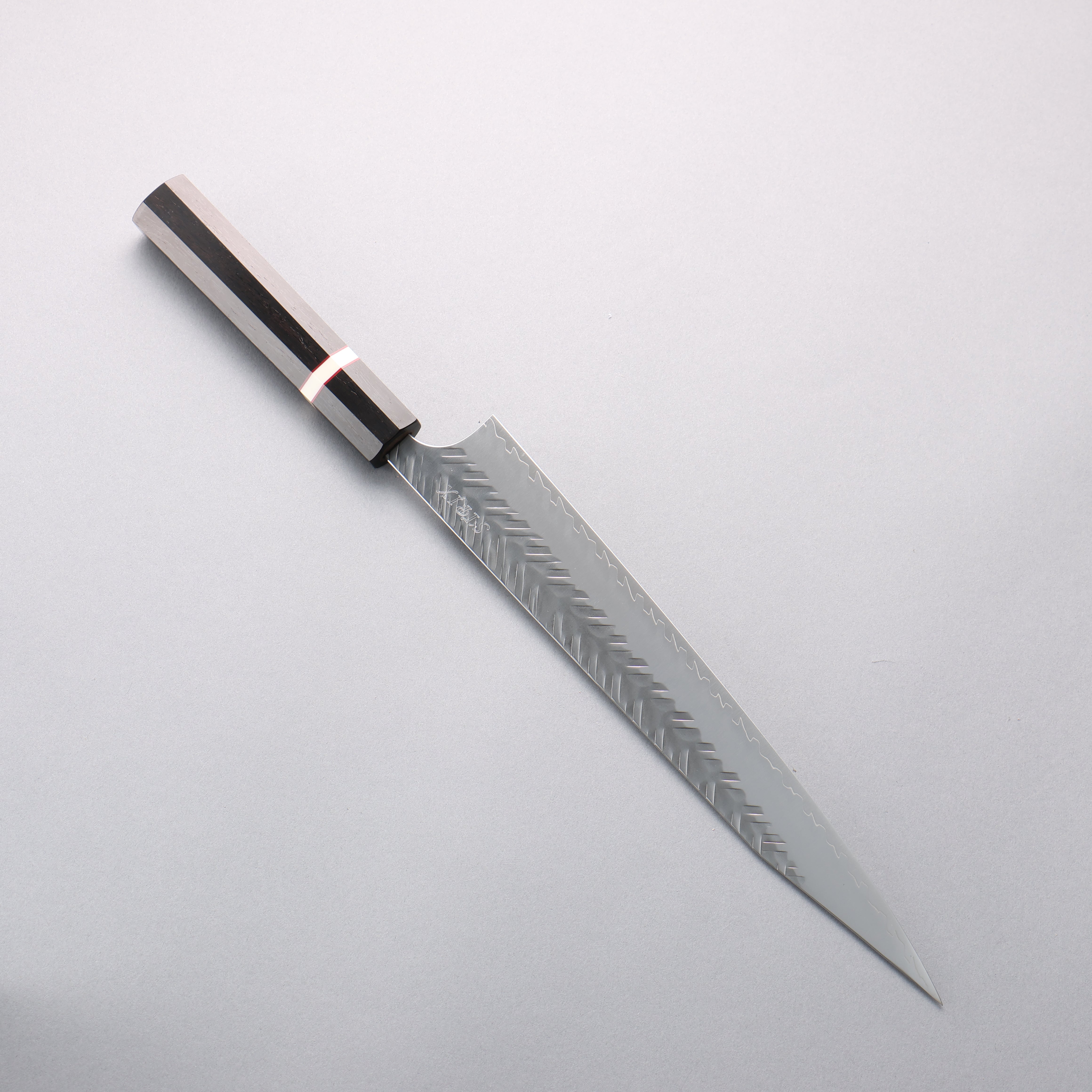 Yoshimi Kato SPG STRIX Hammered (V) Kiritsuke Sujihiki 270mm Ebony Wood(With White Ring) Handle - Seisuke Knife