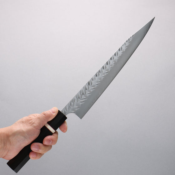 Yoshimi Kato SPG STRIX Hammered (V) Kiritsuke Sujihiki 270mm Ebony Wood(With White Ring) Handle - Seisuke Knife