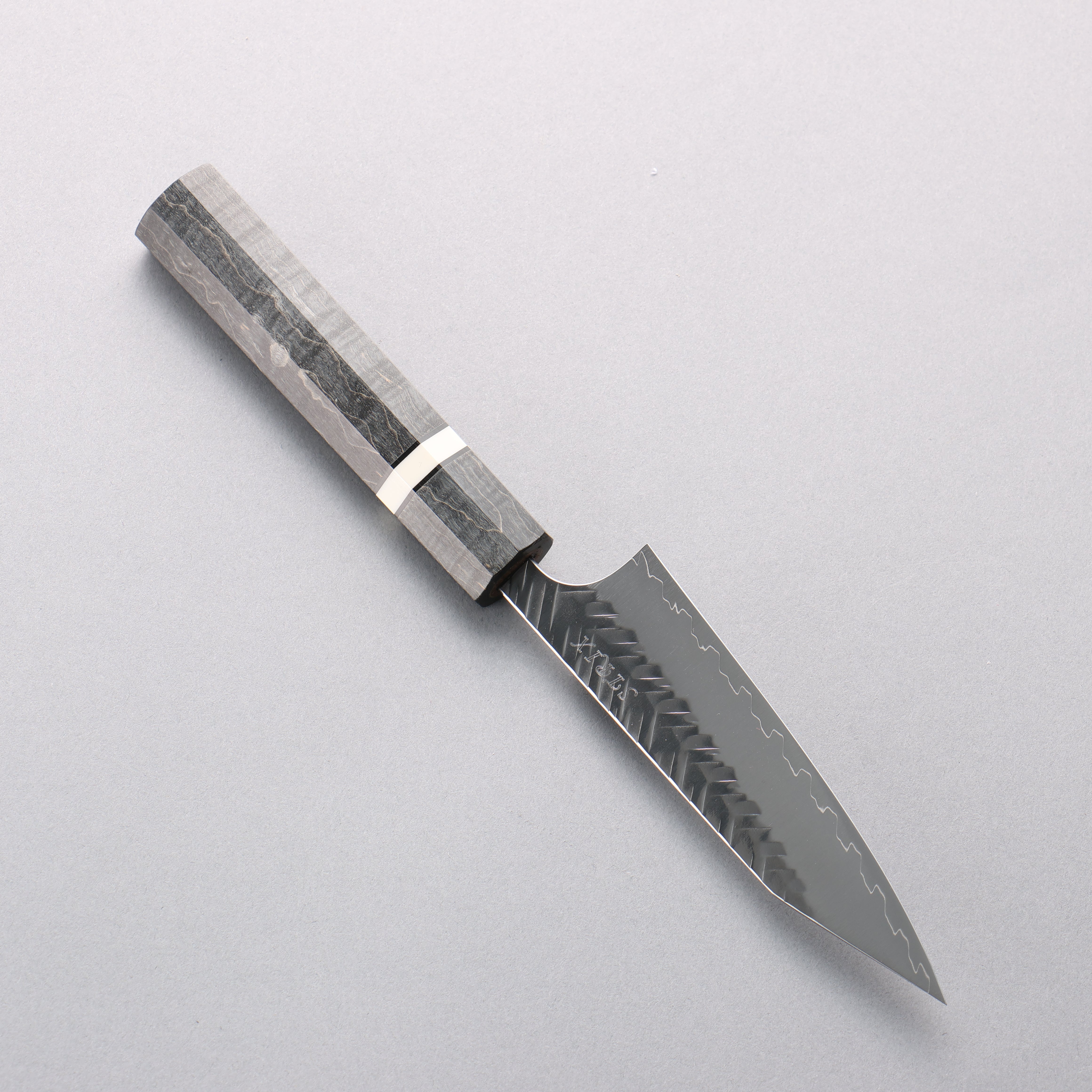 Yoshimi Kato SPG STRIX Hammered (V) Kiritsuke Petty-Utility 115mm Stabilized wood (With White ring) Handle - Seisuke Knife