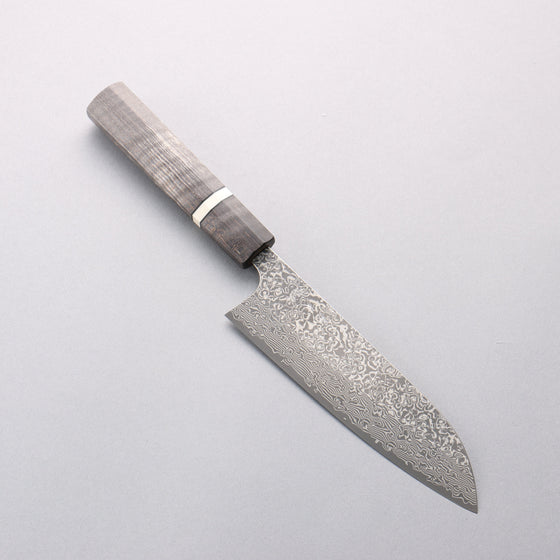 Yoshimi Kato VG10 Black Damascus Santoku 170mm Gray Stabilized Wood (White Ring) Handle - Seisuke Knife