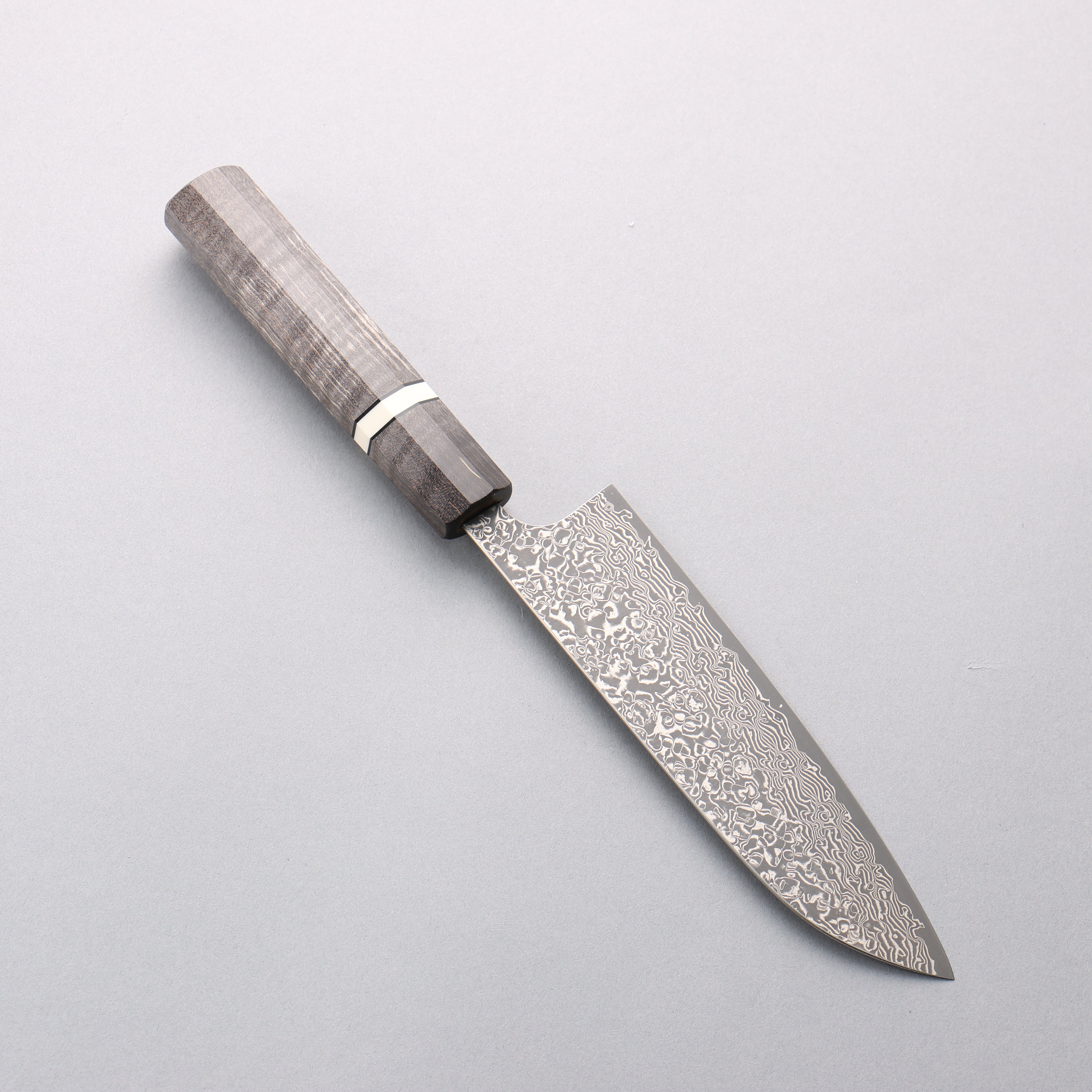 Yoshimi Kato VG10 Black Damascus Santoku 170mm Gray Stabilized Wood (White Ring) Handle - Seisuke Knife