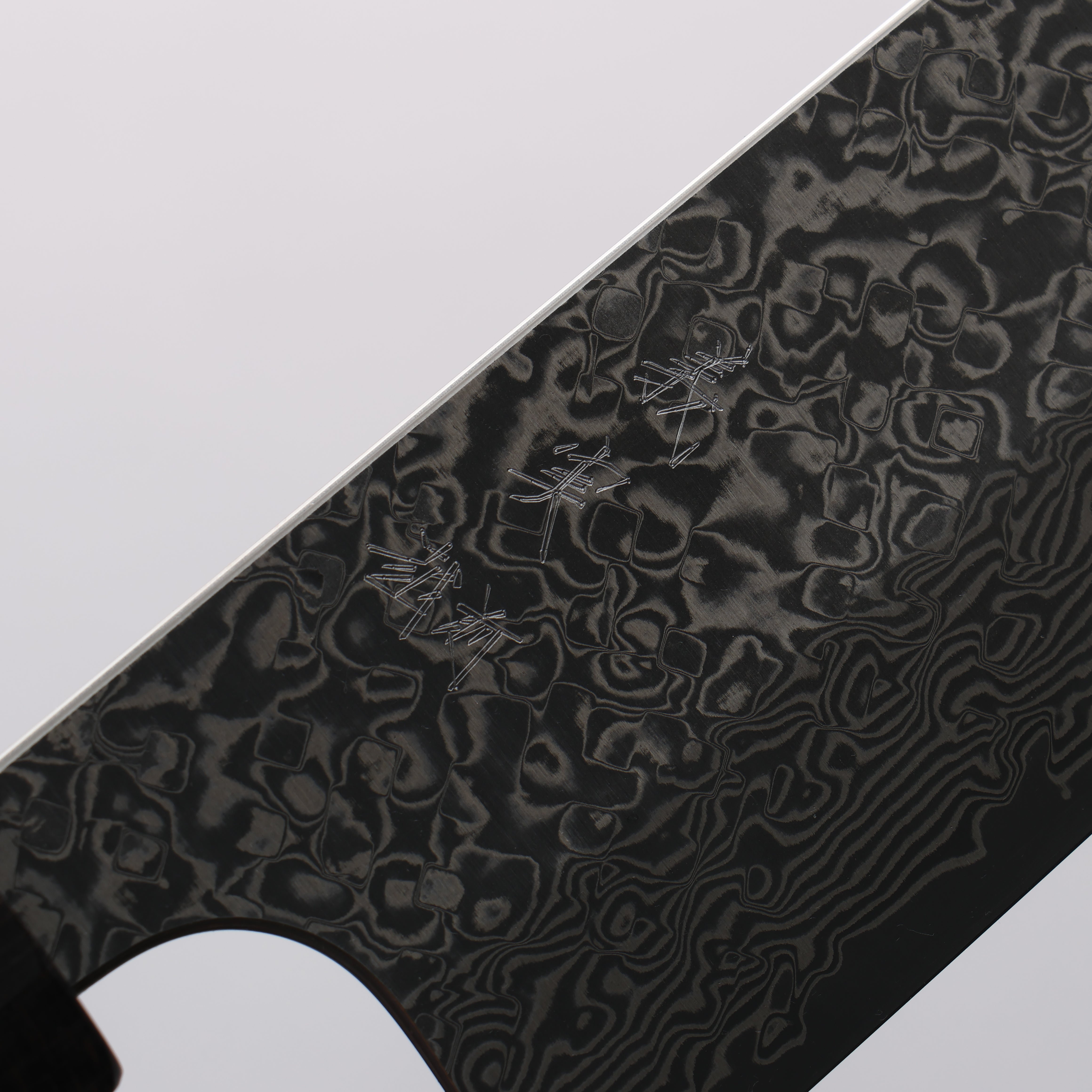 Yoshimi Kato VG10 Black Damascus Santoku 170mm Gray Stabilized Wood (White Ring) Handle - Seisuke Knife