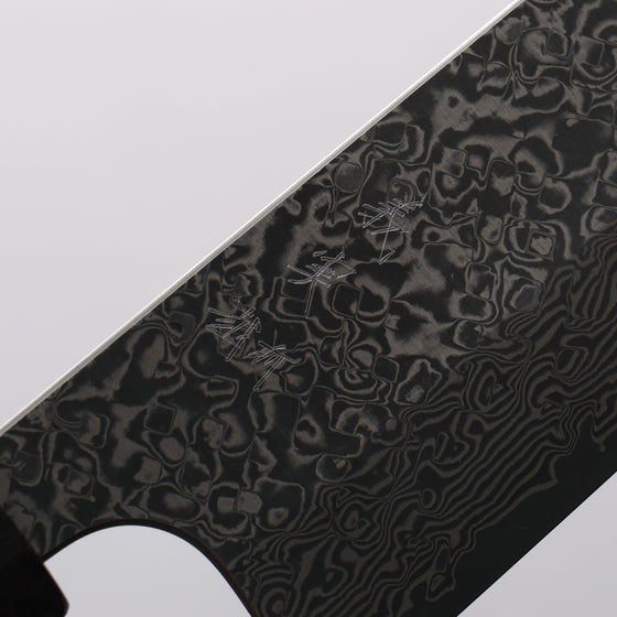 Yoshimi Kato VG10 Black Damascus Santoku 170mm Gray Stabilized Wood (White Ring) Handle - Seisuke Knife